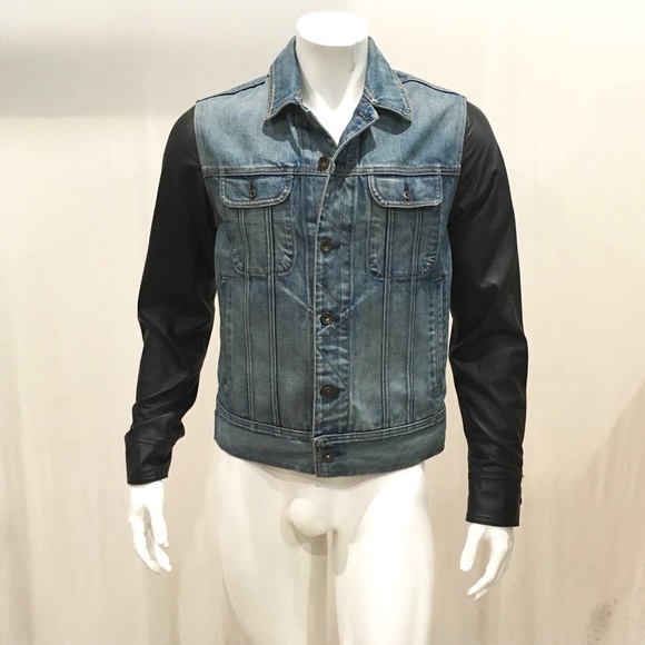 Rag Bone Mens Blue Denim Leather Jacket 